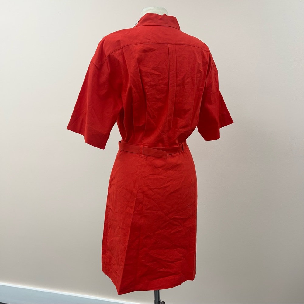 Theory Eco Crunch Belted Mini Shirtdress in Red (1/2) - Picture 6 of 11